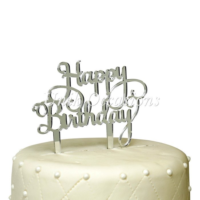 Unik Occasions Happy Birthday Acrylic Cake Topper (Gold Glitter) N10