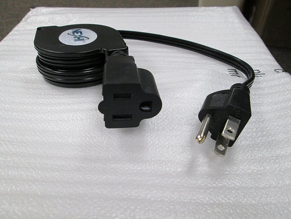 Nexhi&reg; ZIP-PWR-EX1 Retractable AC Power Extension Cord (5 feet, Black)