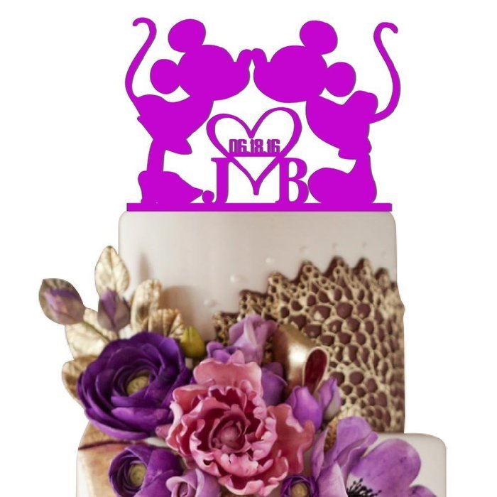 Sugar Yeti Made In USA Personalized Wedding Cake Topper Minnie Heart Mickey Initials With Date #25 Black N5