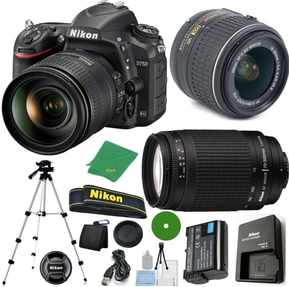 Nikon D750 - International Version (No Warranty), 18-55mm f/3.5-5.6 DX VR, Nikon 70-300mm f/4-5.6G Nikkor, Tripod...