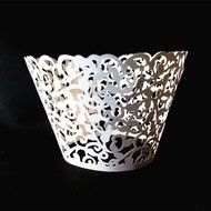 PONATIA 50 Vine Filigree Lace Cupcake Wrapper Wraps Liner Wedding Party Cake Decoartion (Pink) N23