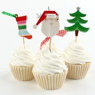 Pack of 24 Christmas Cake Toppers Picks Santa Claus Tree Deer Sock Home Party Decor N7