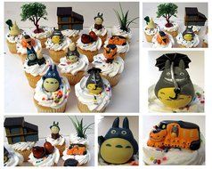 TOTORO 12 Piece Birthday CUPCAKE Topper Set Featuring Chu Totoro, Chibi, Catbus and Other Totoro Characters, Themed... N4