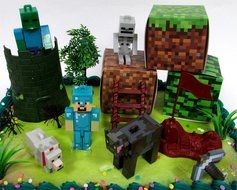 MINECRAFT 14 Piece Birthday CAKE Topper Set Featuring Random Minecraft Figures and Decorative Themed Accessories... N4