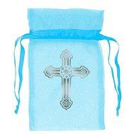 Blue Organza Bags with Cross (12)