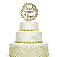 Love Grows Here Wedding Cake Topper with Laurel Wreath Mirrored Gold