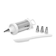 8&quot; Frosting Decorating Syringe Set of Spatula with 4 Nozzles Tips Aluminum White by Topenca Supplies N2