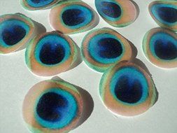 48 round very small 1&quot; Green Edible Decorative Wafer Paper Peacock Feathers &copy; Wedding Cake Cupcake Toppers N4