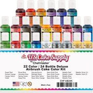 24 Color-US Cake Supply by Chefmaster Deluxe 24 Bottle Airbrush Cake Color Set - The 22 Most Popular Colors in...