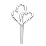 Silver Double Hearts Wedding Cupcake Topper Picks - Set of 12