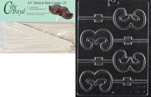 Cybrtrayd 45St25-L048 No.3 Lolly Letters and Numbers Chocolate Candy Mold with 25-Pack 4.5-Inch Lollipop Sticks