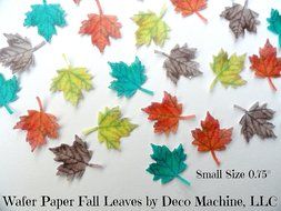 32 Fall Assorted Maple Leaf Decorative Wafer Paper Leaves&copy; Very Small 0.75&quot; Size Cake Decorations Cupcake Toppers