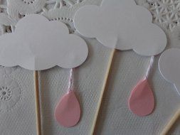 Cloud and Raindrop Cupcake Toppers - Baby Shower Food Picks - Baby Girl Shower Party Picks - Appetizer Picks -... N4
