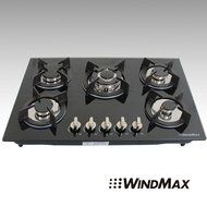 Windmax 30" Euro Design Black Tempered Glass Built-in Kitchen 5 Burners Gas Hob Cooktops N6