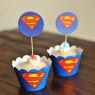 Winrase&reg; Set of 12 Chic Batman Mouth Kids Birthday Party Decoration Paper Cupcake Liner Wrap Wrappers with Toppers... N58