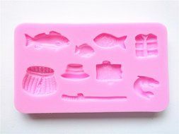 Wocuz W0179 Fish and Traditional Fishing Gear Shape Silicone Candy Fondant Chocolate Accessory Mold Cake Decoration