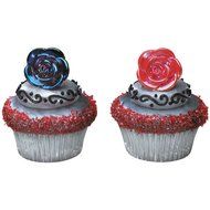 DecoPac Iridescent Black &amp; Red Rose Cupcake Rings (12 Count)