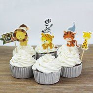 Mydio Set of 24 Cute Decorative Cupcake Muffin Toppers Wild Animals Zoo, Farm Animals Cake Cupcake Decorative...