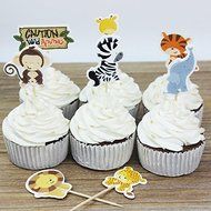 Mydio Set of 24 Cute Decorative Cupcake Muffin Toppers Wild Animals Zoo, Farm Animals Cake Cupcake Decorative... N2