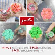 YOUKEE 58 PCS Stainless Steel Russian Piping Tips Set Icing Piping Nozzles Pastry Cake Decorating Tips,54 Flower... N4