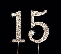 15th Birthday / Wedding Anniversary Number Cake Topper with Sparkling Rhinestone Crystals - 1.75