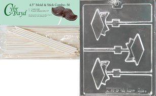 Cybrtrayd Graduation Cap Lolly Chocolate Candy Mold with 50 Cybrtrayd 4.5-Inch Lollipop Sticks