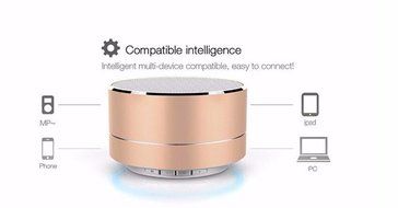 Generic Wireless Bluetooth Metal Steel Speaker With LED Light for Cell Phone iPhones - Golden N5