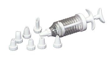 Chef Craft 21229 1-Piece Icing Syringe with 8 Tips, White and Clear Plastic, 10-Inch