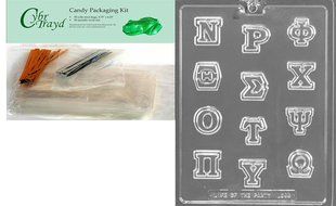 Cybrtrayd Mdk50G-L055 Greek Letters Nu Through Omega Chocolate Candy Mold with Packaging Bundle, Includes 50 Cello...