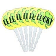 Set of 6 Cupcake Picks Toppers Decoration Symbols - Dollar Sign Gold and Black N36