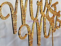 Real Rhinestone GOLD Mr &amp; Mrs Cake Topper Wedding