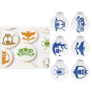 ART Kitchenware 6pcs Halloween Cookie Stencil Set Cupcake Decoration Stencil Template Baking Mold ST-845 Beige... N2