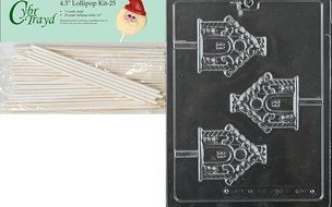 Cybrtrayd 00045St25-C463 Gingerbread House Lolly Christmas Chocolate/Candy Mold with 25 4.5-Inch Lollipop Sticks
