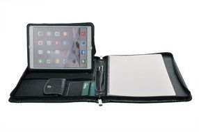 Letter-Size Leather Portfolio With Detachable iPad Air 2 / iPad Air Holder and Multiangle Viewing, Black N16