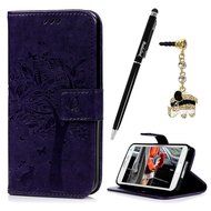 S5 Case,Samsung Galaxy S5 Case (i9600) - Wallet Embossed Flower Tree PU Leather Soft TPU Inner Cover with Magnetic... N29