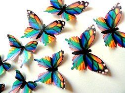 15 RAINBOW MONARCHS Edible Wafer Paper Butterflies&copy; 2&quot; Large Size - Cake and Cupcake Toppers, Edible Image Butterfly...
