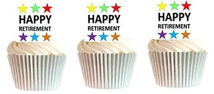 24pk Happy Retirement Rainbow Edible Cupcake Decoration Topper Picks