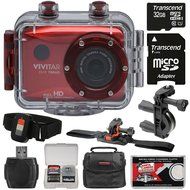 Vivitar DVR786HD 1080p HD Waterproof Action Video Camera Camcorder (Red) with Remote, Vented Helmet &amp; Handlebar...