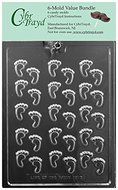 CybrTrayd B072 Baby Feet Decos Chocolate Mold (Bundle of 6), Clear