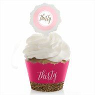 Chic 30th Birthday - Pink and Gold - Cupcake Wrapper &amp; Pick Birthday Party Kit - Set of 24