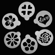 Ancdream 6Pcs Large Size Creative Cappuccino Coffee Barista Stencils Template Strew Pad Duster Spray Art N3