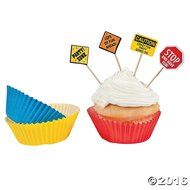 Fun Express Construction Zone Birthday Party Cupcake Baking Cups and Picks - 50 Piece Pack