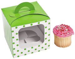 1 Dozen - Lime Green Polka Dot Cupcake Boxes With Handle - Party Favors by Fun Express N2