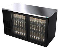 Back Bar Cooler, 59‐1/2", two‐section, (2) glass doors, (852) 12 oz can capacity, (4) adjustable coated wire shelves...