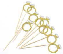 PuTwo 10 Counts Glitter Gold Diamond Ring Wedding Cupcake Toppers Birthday Cake Decorations N3