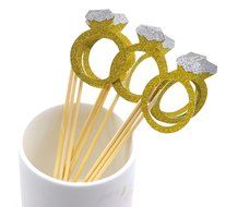 PuTwo 10 Counts Glitter Gold Diamond Ring Wedding Cupcake Toppers Birthday Cake Decorations N4
