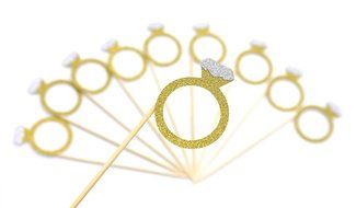 PuTwo 10 Counts Glitter Gold Diamond Ring Wedding Cupcake Toppers Birthday Cake Decorations N5