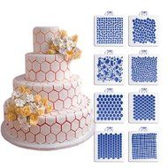 ART Kitchenware New 8pcs/set Wedding Cake Decorating Stencil Honeycomb Grain,Stone Grain Plastic Template Design...
