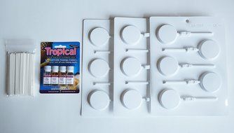 8H-5207-T 2" Flat Round Sucker Hard Candy Mold Tropical Loran Oil Packet/ Packet of 3 molds