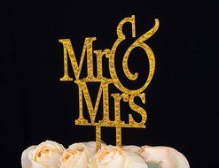 LOVENJOY with Gift Box Mr and Mrs Monogram Wedding Engagement Cake Topper (5.5-inch, Silver Glitter) N10